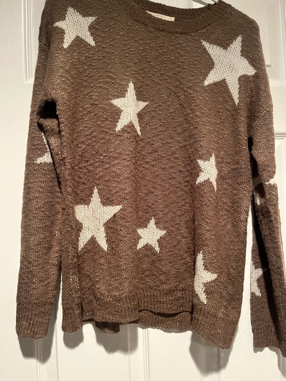 Star-Pattern Brown Crewneck Sweater
